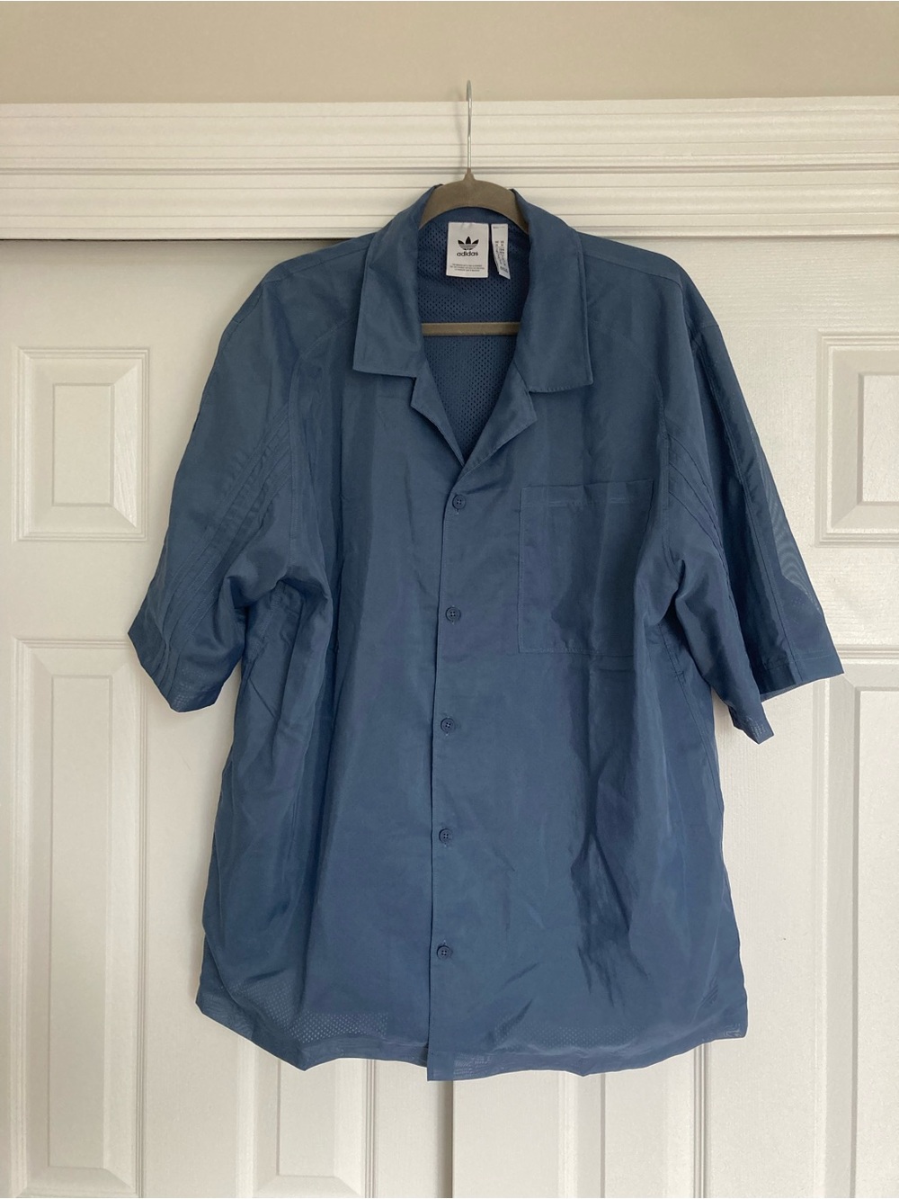 adidas Men's Short-Sleeve Button-Up Shirt Jacket in Slate Blue